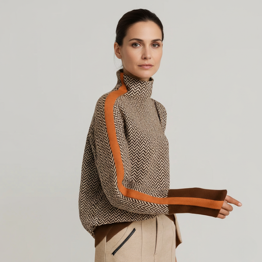 Stribet Striktrøje med Høj Hals