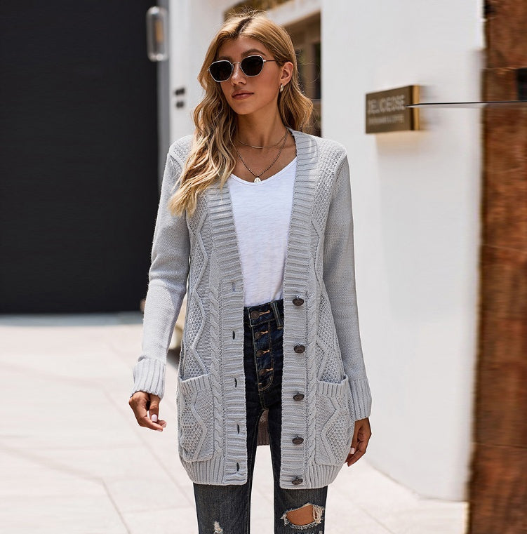 Blød strikcardigan med lommer og V-hals